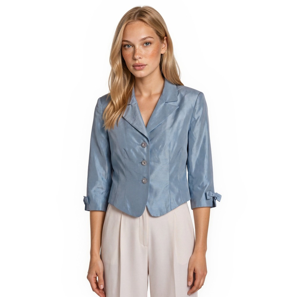 JS Collections Evening Jacket Blazer Womens 14 Blue Bow Sleeve Formal Top Blouse